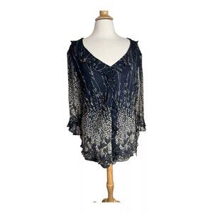 Avenue Silk Top Women Plus 26 28 Blouse Ruffle Chiffon Fairycore Black Beige